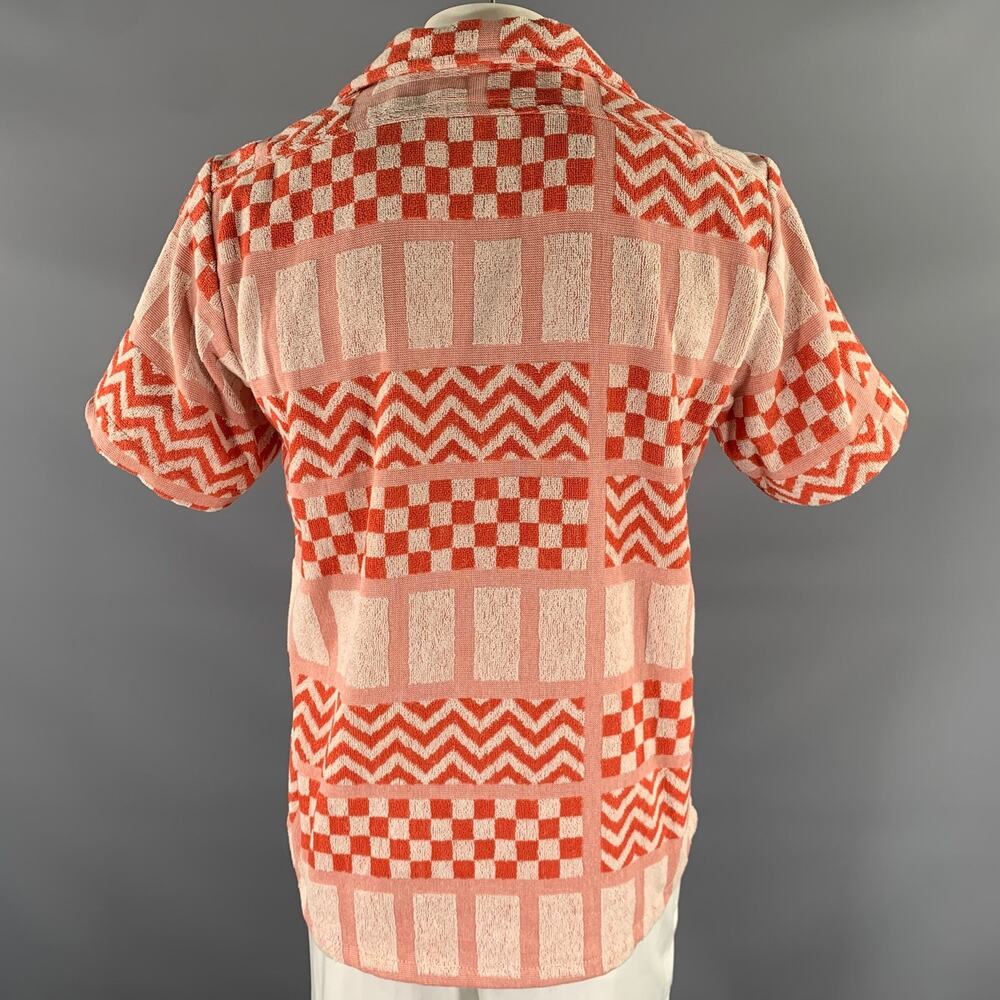 OAS Size L Orange White Abstract Terry Camp Short Sleeve Shirt - Picture 4 of 6